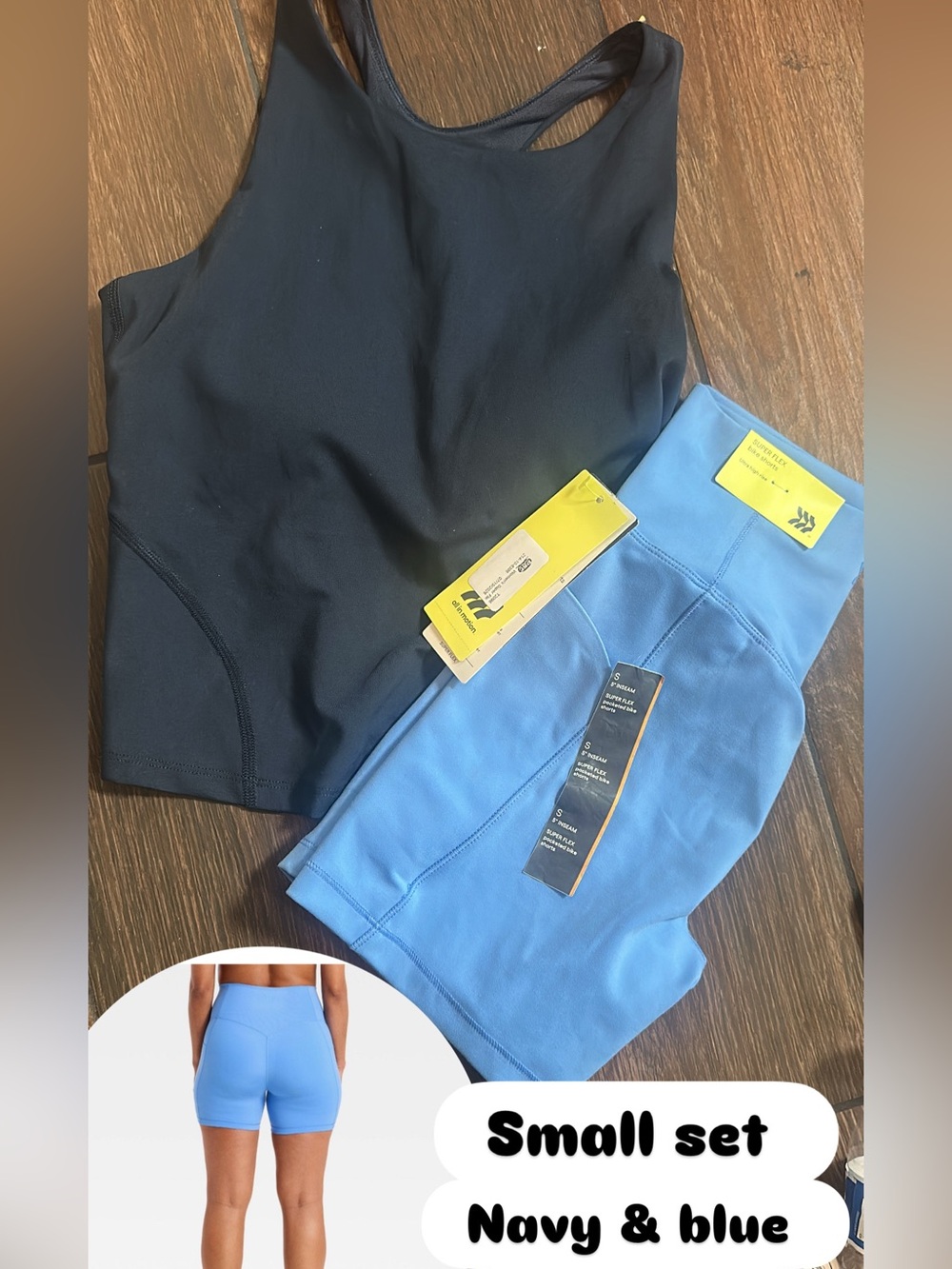all in motion navy Tank and Blue Bike Shorts small set